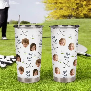 Discover Personalised Best Dad By Par Golf Theme Face Photo 20oz Insulated Tumbler with Lid and Straw Birthday Sports Gift for Family Golf Players