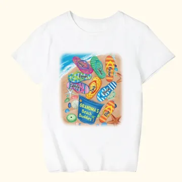 Discover Personalised Beach Buddies Slipper Design 100% Cotton Kid T-shirt with 1-8 Names Mother's Day Father's Day Gift for Children