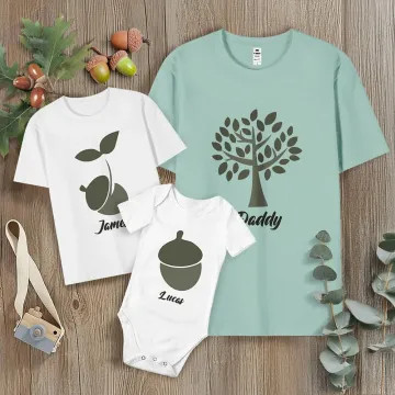 Discover Personalised Oak Tree Acorn 100% Cotton T-shirt Baby Bodysuit with Name Father's Day Birthday Gift for Friend Family