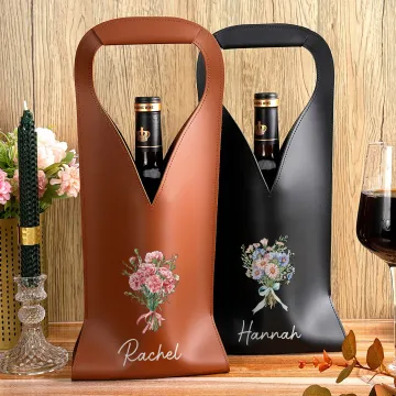 Discover Personalised Watercolor Birth Flower Bouque PU Leather Protective Wine Bag with Name Mother's Day Birthday Gift for Wine Lovers Mom