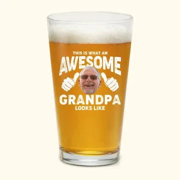 Discover Personalised Awesome Photo Portrait 16oz Beer Glass with Text Housewarming Birthday Gift for Family