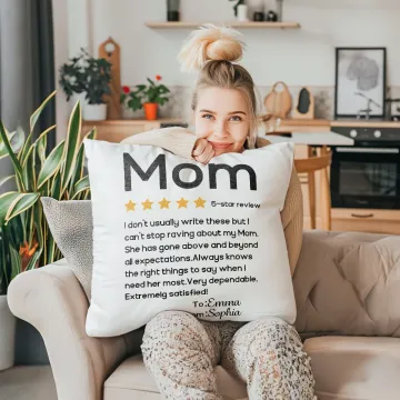 Discover Personalised Five-Star Review Soft Throw Pillow Cover with Name Mother's Day Home Decor Birthday Gift for Mom