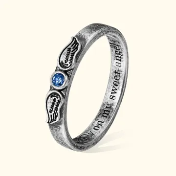 Discover Personalised Vintage Engraved Angel Wings Ring with Birthstone Memorial Gift for Her