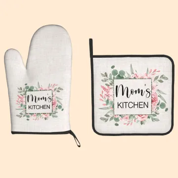 Discover Personalised Watercolor Flower Insulation Glove and Pot Holder Set with Text Kitchen Decor Birthday Mother's Day Gift for Woman