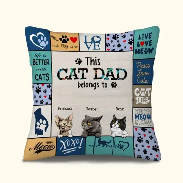Discover Personalised Cat Dad or Cat Mom Eat Play Love Cat Lover Throw Pillow Cover Gift for Dad Mom Sofa Decor