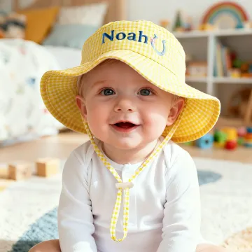 Discover Personalised Cute Embroidered Horseshoe Heart Adjustable Baby Bucket Hat with Name Outdoor Activity Daily Use Birthday Gift for Newborns Babies