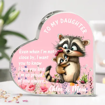 Discover Personalised Watercolour Mom and Baby Animals Heart-Shaped Acrylic Plaque with Name and Text Desk Decor Christmas Birthday Gift for Newborn Mom