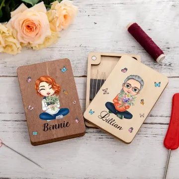 Discover Personalised Cartoon Character Birth Flower Bouquet Wooden Magnetic Needle Box with Name Birthday Mother's Day Gift for Mom Grandma