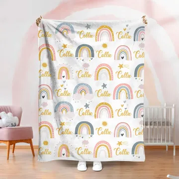 Discover Personalised Colourful Rainbow Soft Throw Blanket with Name Home Decor Birthday Baby Shower Gift for Newborn Girl Boy