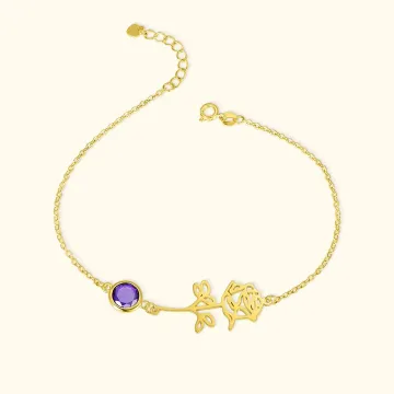 Discover Personalised Sterling Silver Brass Anklet with Birthstone and Birth Flower for Mother's Day Birthday Women
