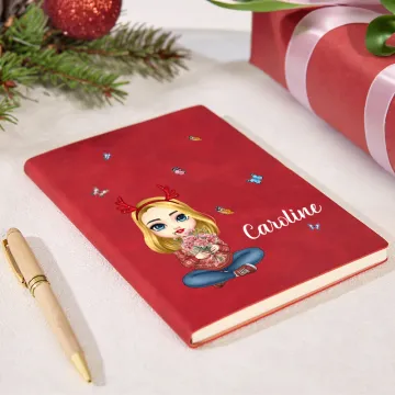 Discover Personalised Cartoon Mom Grandma Birth Flower Bouquet 100 Pages A5 Leather Lined Journal Notebook with Name Birthday Christmas Gift for Women