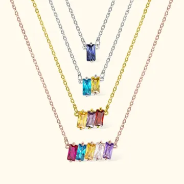 Discover Personalised 1-5 Rectangular Birthstones Dainty Family Necklace for Grandma Mother Women's Jewellery Gift
