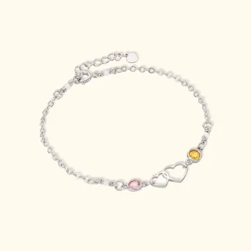 Discover Personalised Connect Double Heart Bracelet with Two Birthstones Mom and Daughter Jewellery Birthday Mothe's Day Gift for Her