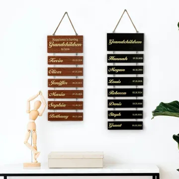Discover Personalised 1-18 Grandchildren Names Wooden Sign with Dates Home Decor Father's Day Mother's Day Gift for Grandparents Family