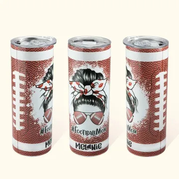 Discover Personalised Stainless Steel Football Mom Design Skinny Tumbler 20oz