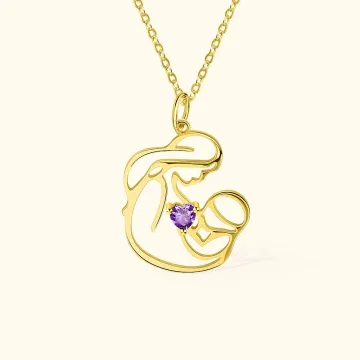 Discover Personalised Sterling Silver Brass Mother and Child Necklace with Birthstone for Mother's Day or Newborn