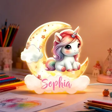 Discover Personalised Fantasy Unicorn Dreamy Moon Clouds Acrylic LED Night Light with Name Nursery Decor Birthday Baby Shower Gift for Girls