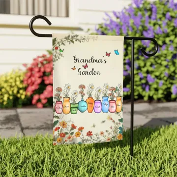 Discover Personalised Mother's Grandma's 1-10 Birth Flower Garden Flag with Name Yard Porch Outdoor Decor Birthday Housewarming Holiday Gift for Family