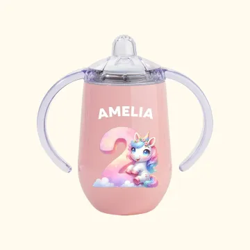 Discover Personalised Fantasy Digital Unicorn Dinosaur Vehicle 10oz Insulated Name Sippy Cup with Lid and Handle Birthday Baby Shower Gift for Toddler Kids