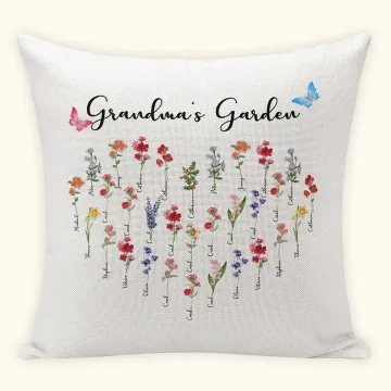 Discover Personalised Birth Flower Cushion Throw Pillow Cover for Grandma Mother Family Gift