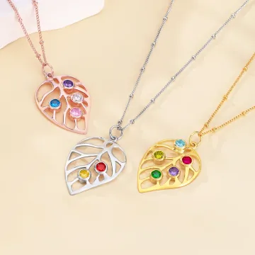 Discover Personalised 1-5  Birthstones Leaf Necklace Dainty Jewellery Birthday Anniversary Mother's Day Gift for Women