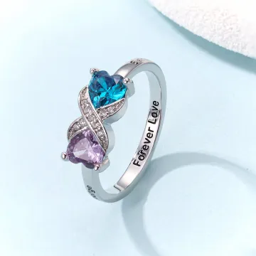 Discover Personalised Heart Birthstones Infinity Ring with Engraved Names and Text Birthday Anniversary Engagement Gift for Women