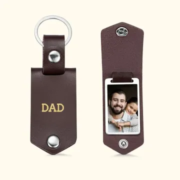 Discover Personalised Leather Protection Photo Insert Keychain with Engraved Text Father's Day Mother's Day Anniversary Gift