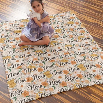 Discover Personalised Vintage Floral Pattern Super Soft Baby Blanket with Name Baby Shower Gift for Newborn Kid