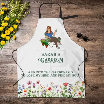 Discover Personalised Retro Gardening Cartoon Character Adjustable Apron with Name and Front Pocket Birthday Gift for Women Men