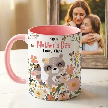 Discover Personalised Colourful Cartoon Animal Floral Design 11 oz 15 oz Ceramic Mug with Name Mother's Day Gift for Mom Woman