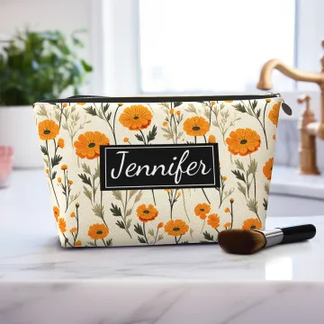 Discover Personalised Retro Birth Flower Cosmetic Bag With Name Travel Accessories Mother's Day Birthday Gift for Women Mom Grandma