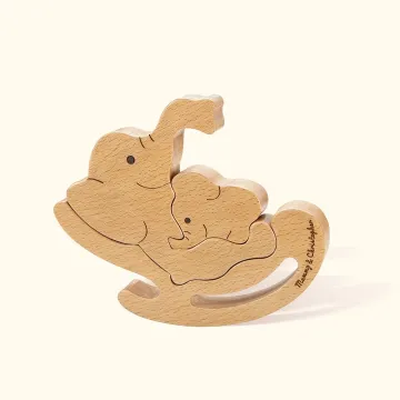 Discover Personalised Handmade Elephant Mother and Baby Wooden Decoration Engraving with Name Christmas Birthday Mother's Day Gift for Mom Baby