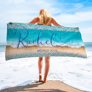 Discover Personalised Glitter Shoreline Quick Dry Oversized Beach Towel with Name and Text Beach Vacation Pool Party Gift for Women