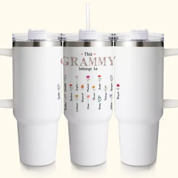 Discover Personalised Floral Title Large Capacity 40oz Tumbler with 1-16 Birth Flowers and Handle Mother's Day Birthday Gift for Mom Grandma