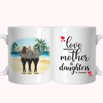 Discover Personalised Love Between a Mother and Daughter Beach Holiday White Ceramic Mug  Mother's Day  Best Mom Gift