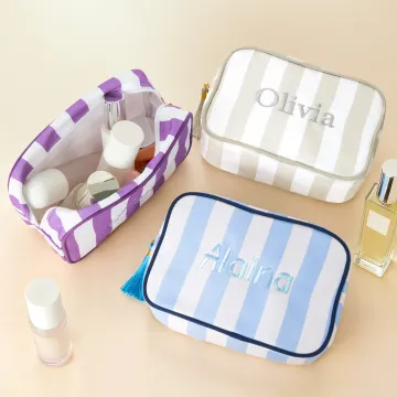 Discover Personalised Multicolor Embroidered Name Striped Makeup Bag with Tassel Travel Essential Birthday Mother's Day Gift for Women