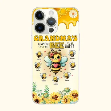 Discover Personalised Mom’s Reason to Bee Happy Phone Case for iPhone with 1-10 Names Family Birthday Gift for Grandma Mom