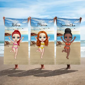 Discover Personalised Super Absorbent Quick Dry Sand Free Cute Cartoon Sea Beach Towel with Name Birthday Pool Party Vacation Gift for Family Members