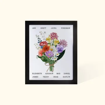 Discover Personalised Family Birth Month Flower Bouquet Frame with 1-12 Names Mother's Day Birthday Gift for Mother Grandma