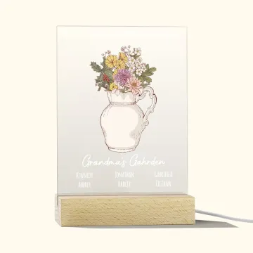 Discover Personalised Birth Flower Acrylic Night Light Plaque with 1-12 Names Housewarming Mother's Day Gift for Mother Grandma