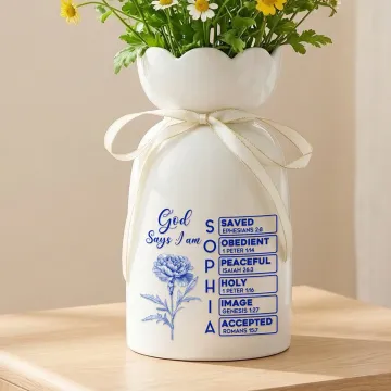 Discover Personalised God Says I Am Toile De Jouy Birth Flower Ceramic Vase with Bible Name Birthday Mother's Day Gift for Mother Christian