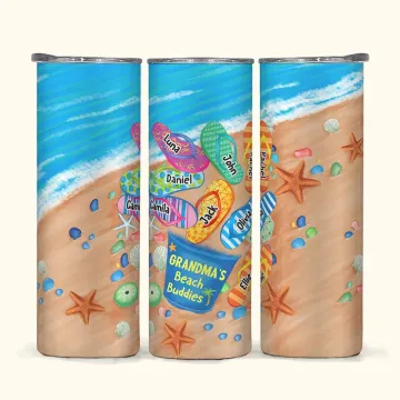 Discover Personalised Beach Buddies 1-8 Names 20oz Straight Skinny Tumbler with Straw Birthday Father's Mother's Day Gift for Family