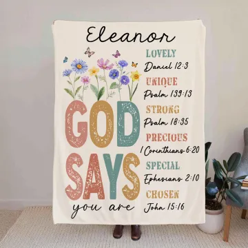 Discover Personalised God Says Flower Bible Soft Throw Blanket with Name Home Decor Christmas Gift for Kids Christians Families
