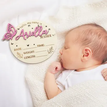 Discover Personalised 3D Butterfly Wooden Birth Announcement Sign Photo Prop with Stats and Engraved Name Baby Shower Birthday Gift for Newborns
