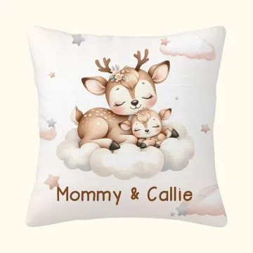 Discover Personalised Sleeping Mommy Baby Animal Dreamy Moon Cloud Throw Pillow Cover with Name Cute Home Nursery Room Decor Birthday Gift for Kids