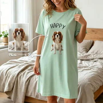 Discover Personalised Multicolor Pet Photo Soft Short Sleeve Sleepshirt Nightdress with Text Daily Wear Birthday Gift for Grandma Mom Woman Pet Lover