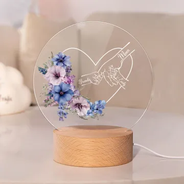 Discover Personalised Heart Birth Flower Acrylic LED Night Light with Name and Wooden Base Home Decor Mother's Day Gift for Women