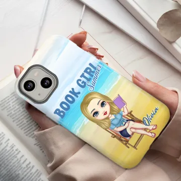 Discover Personalised Cartoon Book Girl Character Summer Seaside Phone Case with Name Birthday Mother's Day Gift for Women