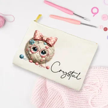 Discover Personalised Cute Bow Cartoon Crochet Pattern Portable Zipper Storage Bag with Name Birthday Crochet Accessories Gift for Knitting Lovers