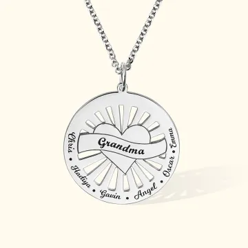 Discover Personalised Middle Heart Shape Sun Rays Circle  Pendant Sterling Silver Necklace